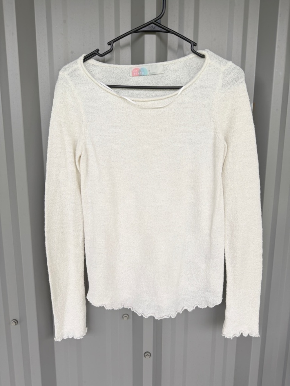Free People FP Beach Cabo Top White Ivory Long Sleeve Lettuce Hem Size S